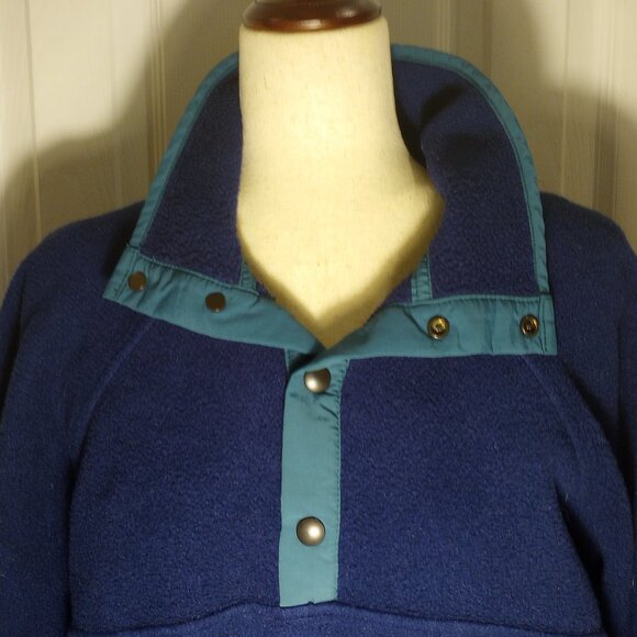 Woolrich Fleece Pullover Jacket sz M Dark Blue Snap Collar - Picture 5 of 7